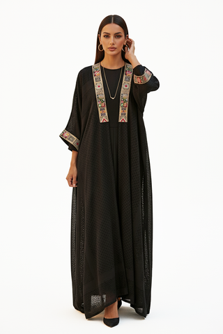Akilah Abaya With Indian Embroidery Detailing (Copy)