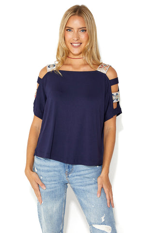 Lace Embrace Cutout Shoulder Top