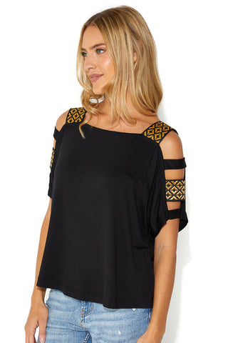 Cutout Shoulder Top With Weaved Straps - Gold Straps V2