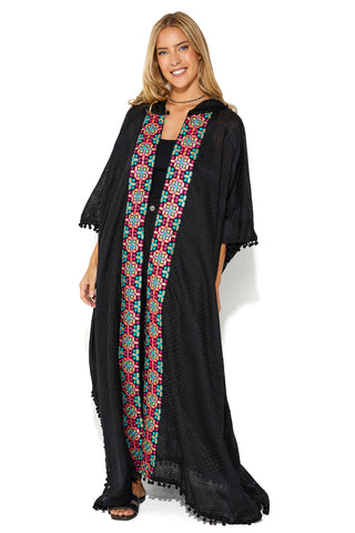 Amal Hooded Abaya with Colorful Embroidered Borders