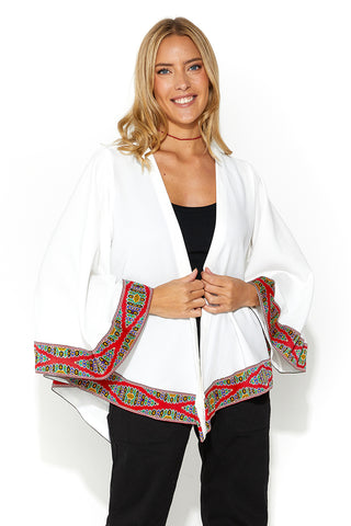 Gigi  Renaissance Oversized Poncho Cardi With Border Detailing