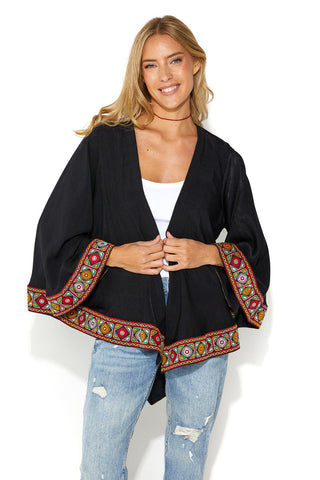 Gigi Renaissance Oversized Poncho Cardi With Border Detailing