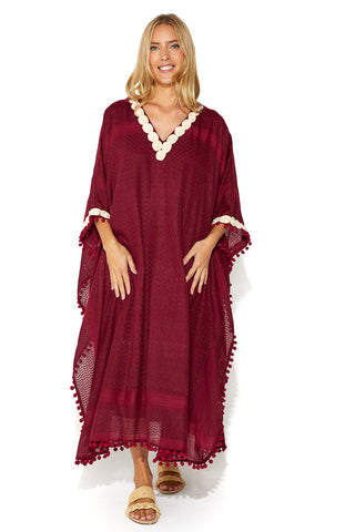 Marjan Kaftan With Braided Rafia Lace Adorned Pearls Detailing