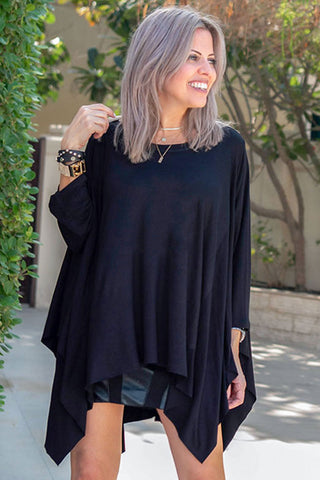 Long Sleeves Poncho Top - Black (4996888985733)
