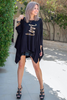 3/4 Sleeves Poncho Top - Black/All You Need Is Love (4565423489157)