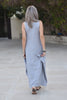 Monkey Sleeveless Round Neck Cotton Maxi Dress - Grey (4565529460869) (6821979783342)