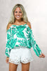 Cold Shoulder Top With Frill Neckline In Printed Silk (7321539412142)