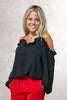 Cold Shoulder Top With Frill Neckline In Crushed Crepe (7321560383662)