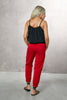 Cropped Length Crepe Joggers With Elastic Waist & Silver Toned Grommets - Red (7323190591662)