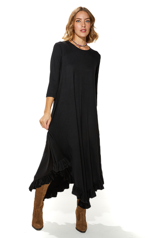 Long Sleeves Jalila Cotton Jersey Frill Dress With Round Neckline (7915672666356)