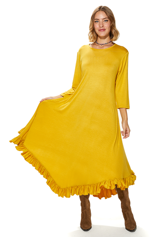 Long Sleeves Jalila Cotton Jersey Frill Dress With Round Neckline (7915672666356) (7915703107828) (7915706712308) (7915708219636) (7915717853428)