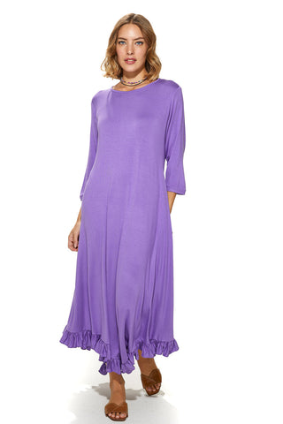 Long Sleeves Jalila Cotton Jersey Frill Dress With Round Neckline (7915672666356) (7915703107828) (7915706712308)