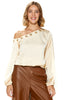 Silky Crepe Off Shoulder Top With Grommet Accents & Elasticated Waist (6963232309422)