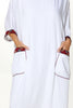 Zain White Linen Kaftan With Lining & Two Front Pockets (7912725283060)
