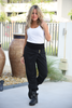 Wide Waist Cuffed Hem Zipper Pants - Black (6068240515246)