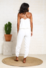 Crepe Jumpsuit With Elastic Waist & Ruched Hem Detail - White (6951008043182)