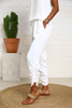 Crepe Jumpsuit With Elastic Waist & Ruched Hem Detail - White (6951008043182)
