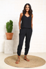 Crepe Jumpsuit With Elastic Waist & Ruched Hem Detail (6951008043182)