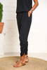 Crepe Jumpsuit With Elastic Waist & Ruched Hem Detail - Black (6951139573934)
