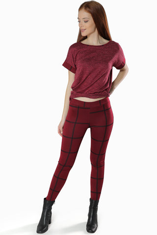 Fall Plaid Leggings- Wine - Gingerlining (8409439825)