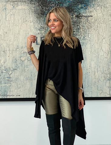 Short Sleeves Poncho Top - Black (4170138910853)