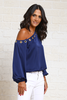 Silky Crepe Off Shoulder Top With Grommet Accents & Elasticated Waist (6963232309422)