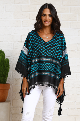 Open Sides Poncho Top With Sequin - Blue/Silver (6952942469294)