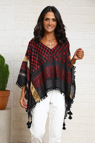 Open Sides Poncho Top With Sequin - Maroon / Gold (6953029861550)