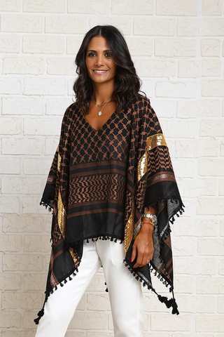 Open Sides Poncho Top With Sequin - Brown/ Gold (7044735664302)