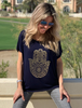 Hamsa Asymmetrical Tee With Raw Hems Tee - Navy (1806652604460)