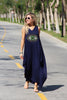 Evil Eye Sleeveless V-Neck Cotton Maxi Dress - Navy (3946502062124)