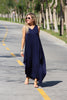 Sleeveless V-Neck Cotton Maxi Dress - Navy (1677971783724)
