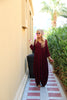 3/4 Sleeves V-Neck Cotton Maxi Dress - Maroon (1677998391340)
