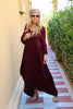 3/4 Sleeves V-Neck Cotton Maxi Dress - Maroon (1677998391340)