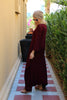 3/4 Sleeves V-Neck Cotton Maxi Dress - Maroon (1677998391340)