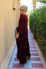 3/4 Sleeves V-Neck Cotton Maxi Dress - Maroon (1677998391340)