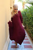 3/4 Sleeves V-Neck Cotton Maxi Dress - Maroon (1677998391340)