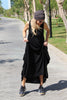 Sleeveless Round Neck Cotton Maxi Dress - Black (1677992263724)