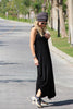 Sleeveless Round Neck Cotton Maxi Dress - Black (1677992263724)