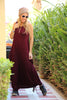 Sleeveless Round Neck Cotton Maxi Dress - Maroon (1677995573292)