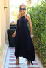 Sleeveless Round Neck Cotton Maxi Dress - Navy (1677982171180)
