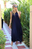 Sleeveless Round Neck Cotton Maxi Dress - Navy (1677982171180)
