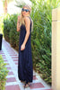 Sleeveless Round Neck Cotton Maxi Dress - Navy (1677982171180)