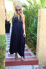 Sleeveless Round Neck Cotton Maxi Dress - Navy (1677982171180)