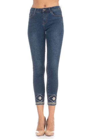 Jeans With Sequins And Embroidery - Denim (4368608886917)