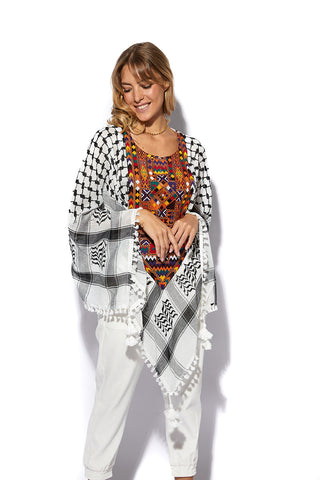 Kuffiyeh Poncho With Embroidered Chest Detailing (7607071047924)