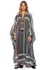 Fajr Multicolor Greyish Kaftan With  A Long Beaded Neckline (7607374938356)