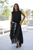 Crepe Layered Skirt With Tie Belt - Black / White Check (6595138945198)