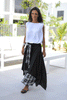 Crepe Layered Skirt With Tie Belt - Black / White Check (6595138945198)