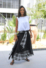 Crepe Layered Skirt With Tie Belt - Black / White Check (6595138945198)